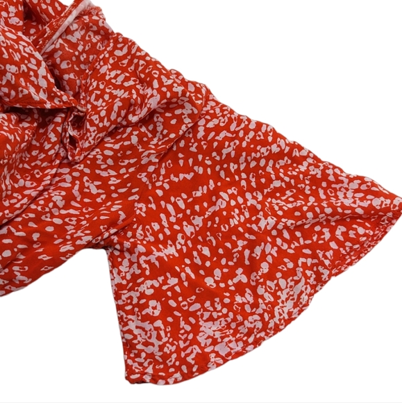 H&M Women's US 10 Large Orange White Cheetah Print Button Up Romper w/ Waist Tie - Picture 9 of 16